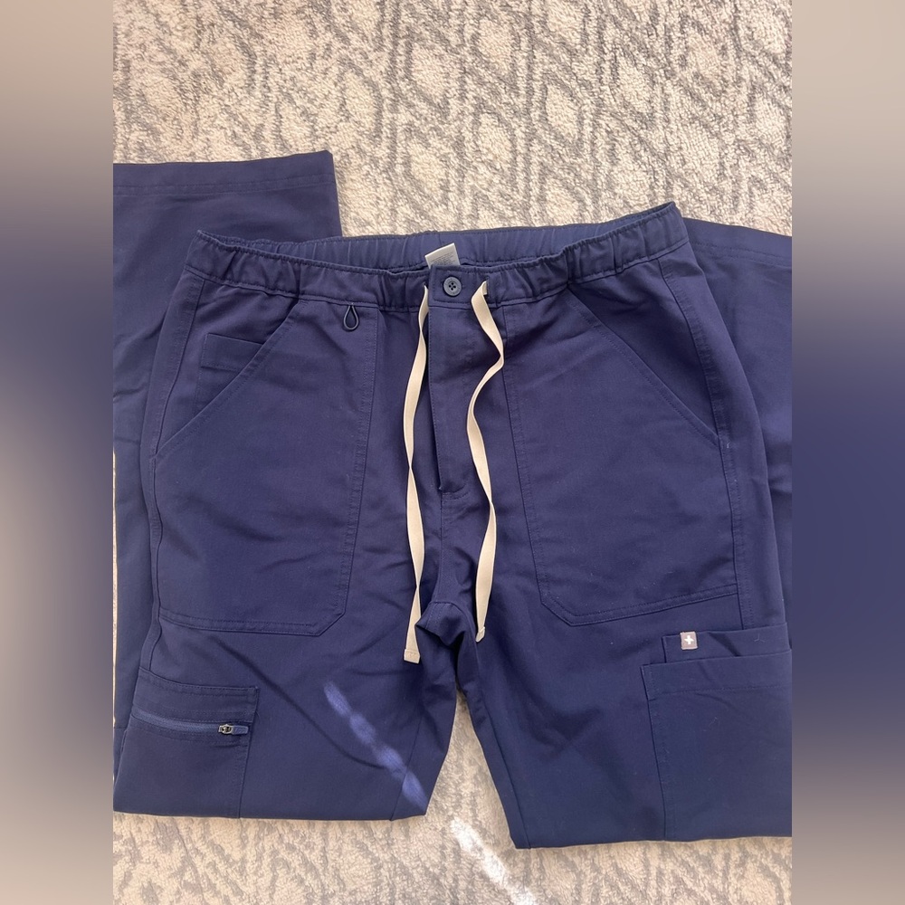 Figs Men's Navy Cairo Cargo Pants with Cream Drawstring